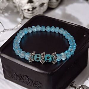 Handcrafted Blue Glass Bead Bracelet With Silver Accents